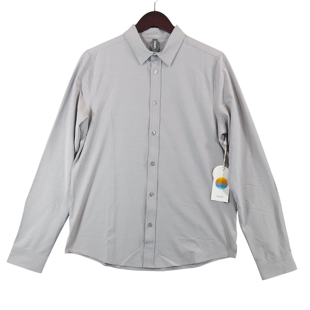 Vuori Bridge Button Down Men M Fog Gray L/S Performance Stretch Shirt V1002